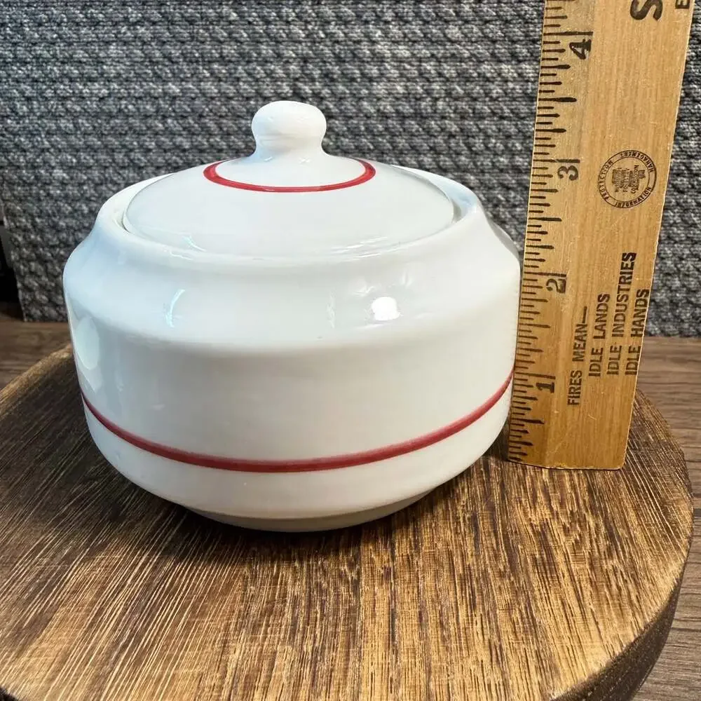 Caribe China Restaurant Ware Sugar Bowl Maroon Red Stripe Puerto Rico